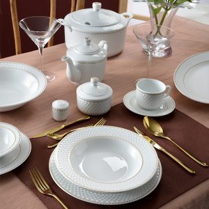 سرویس چینی زرین 12 نفره کامل میلانو سفید (102 پارچه)