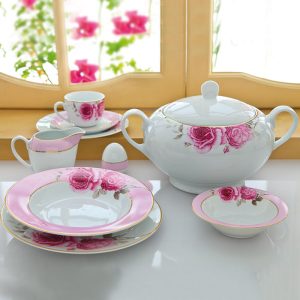 سرویس چینی زرین 12 نفره کامل رزفلاور (102 پارچه)