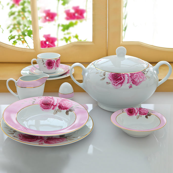 سرویس چینی زرین 12 نفره کامل رزفلاور (102 پارچه)