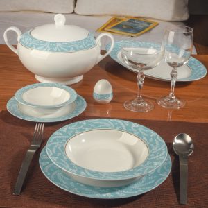 سرویس چینی زرین 12 نفره کامل آتن فیروزه ای (102 پارچه)