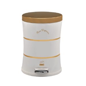 سطل زباله بهازکالا پدالدار 14 لیتری سایلنت دوخط سفید (درب استیل طلایی)