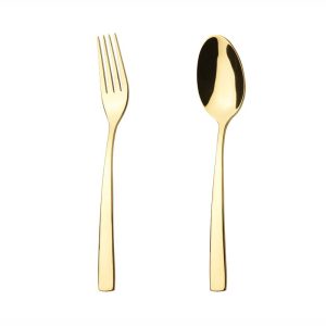 قاشق و چنگال غذاخوری 6 نفره ناب استیل طرح فلورانس طلایی PVD (12 پارچه)