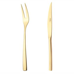 کارد و چنگال سرو بره ناب استیل طرح فلورانس طلایی PVD (2 پارچه)