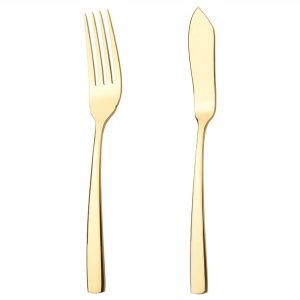 کارد و چنگال سرو ماهی ناب استیل طرح فلورانس طلایی PVD (2 پارچه)