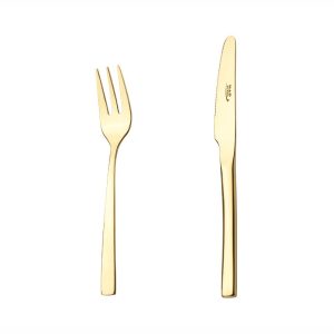 کارد و چنگال میوه خوری 6 نفره ناب استیل طرح فلورانس طلایی PVD (12 پارچه)