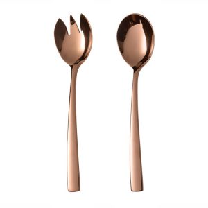قاشق و چنگال سالاد ناب استیل طرح فلورانس برنزی PVD (2 پارچه)