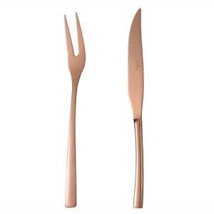 کارد و چنگال سرو بره ناب استیل طرح فلورانس برنزی PVD (2 پارچه)