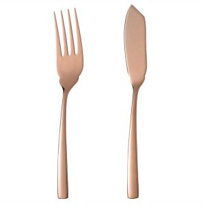 کارد و چنگال سرو ماهی ناب استیل طرح فلورانس برنزی PVD (2 پارچه)