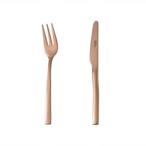 کارد و چنگال میوه خوری 6 نفره ناب استیل طرح فلورانس برنزی PVD (12 پارچه)