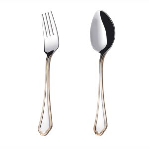 قاشق و چنگال غذاخوری 6 نفره ناب استیل طرح ونیز دور طلایی (12 پارچه)