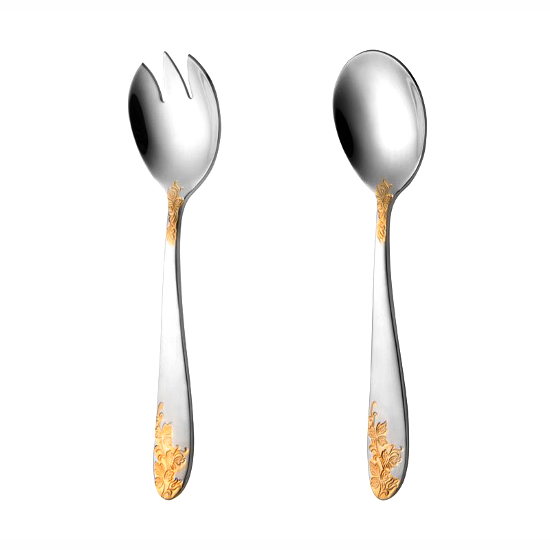 قاشق و چنگال سالاد ناب استیل طرح امپریال طلایی (2 پارچه)