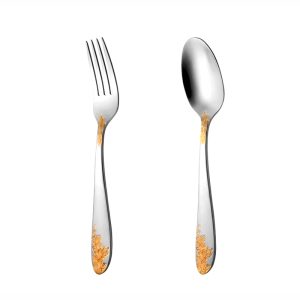 قاشق و چنگال غذاخوری 6 نفره ناب استیل طرح امپریال طلایی (12 پارچه)