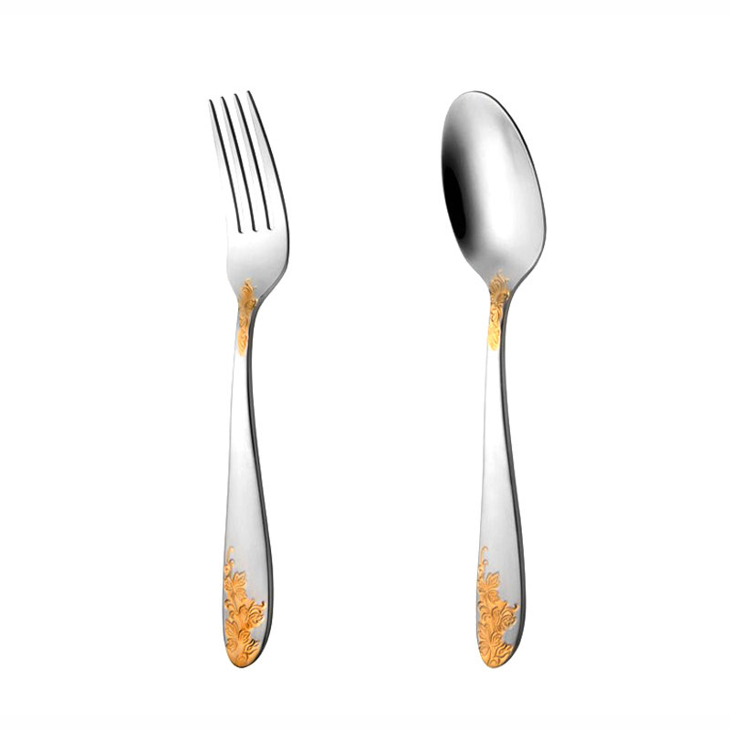 قاشق و چنگال غذاخوری 6 نفره ناب استیل طرح امپریال طلایی (12 پارچه)
