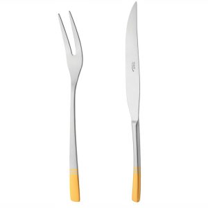 کارد و چنگال سرو بره ناب استیل طرح فلورانس دور طلایی (2 پارچه)