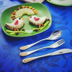 سرویس قاشق و چنگال 1 نفره ناب استیل طرح کودک طلایی (4 پارچه)