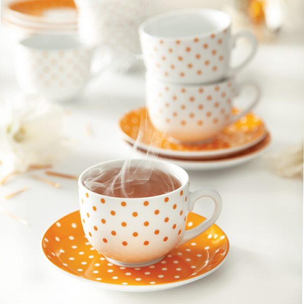 سرویس چینی زرین 6 نفره چای خوری اسپاتی نارنجی (12 پارچه)
