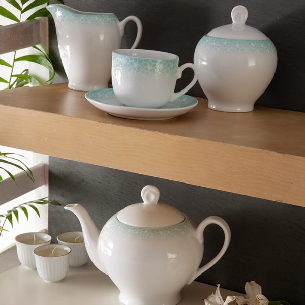 سرویس چینی زرین 6 نفره چای خوری ساکورا آبی (17 پارچه)