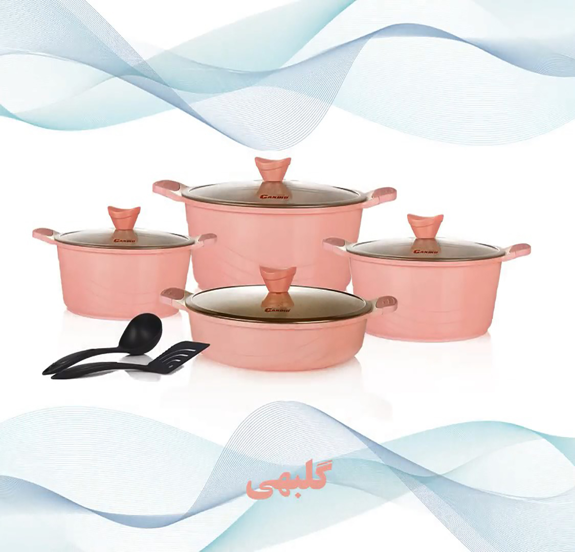 سرویس قابلمه گرانیتی کاندید مدل اوشن (10 پارچه) - گلبهی سرویس قابلمه گرانیتی کاندید مدل اوشن (10 پارچه) - گلبهی