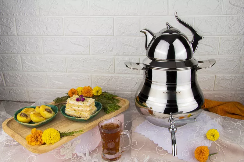 904-Steel-Cropset-Kettle-Teapot-Set-01-w ست کتری قوری کروپ ست مدل السا کد 904 نقره ای