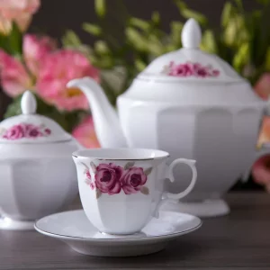 سرویس چینی زرین 6 نفره چایخوری رز گاردن (17 پارچه)