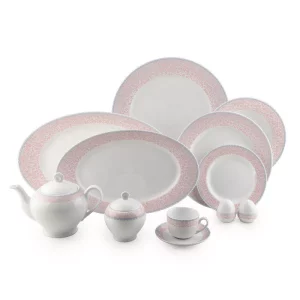 سرویس چینی زرین 12 نفره کامل کلارا گلبهی (74 پارچه)