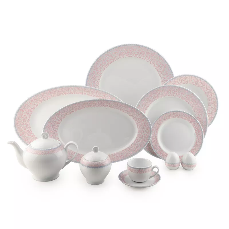 سرویس چینی زرین 12 نفره کامل کلارا گلبهی (74 پارچه)