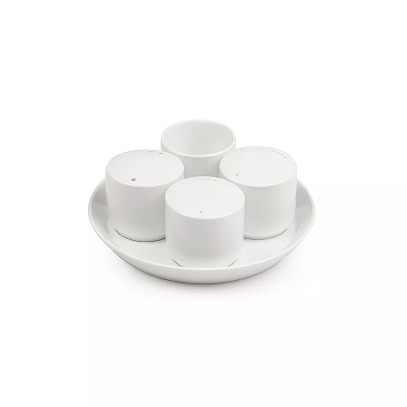 سرویس نمک فلفل سماق خلال چینی زرین فرم اس سفید (5 پارچه)