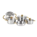 سرویس قابلمه پارس استیل کف سه لایه دسته طلایی (8 پارچه)