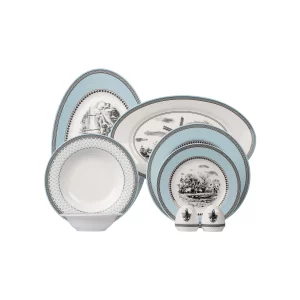 سرویس چینی زرین 6 نفره غذاخوری ویلیج آبی ایتالیااف (28 پارچه)