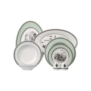 سرویس چینی زرین 6 نفره غذاخوری ویلیج سبز ایتالیااف (28 پارچه)