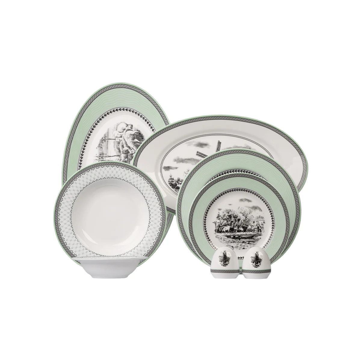 سرویس چینی زرین 6 نفره غذاخوری ویلیج سبز ایتالیااف (28 پارچه)